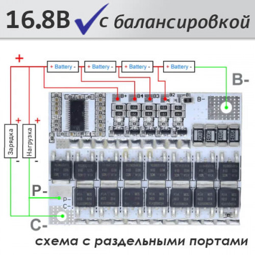 Плата BMS 4S 100А 16.8 Вольт для балансировки, защиты и зарядки Li-ion аккумуляторов 18650, 21700, 26650