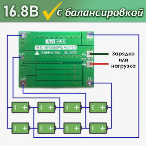 BMS 4S плата защиты для сборки из 4-х литиевых или полимерных аккумуляторов