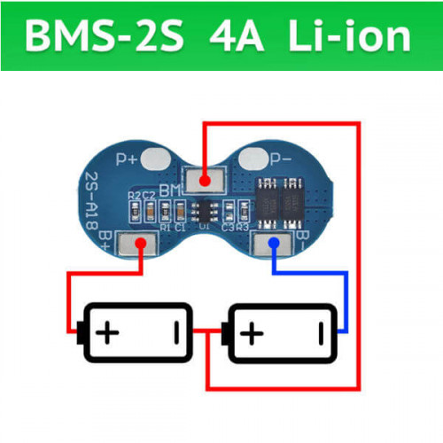 Защитная плата BMS 4A 2S для аккумуляторов 18650 (форма восьмёрка)