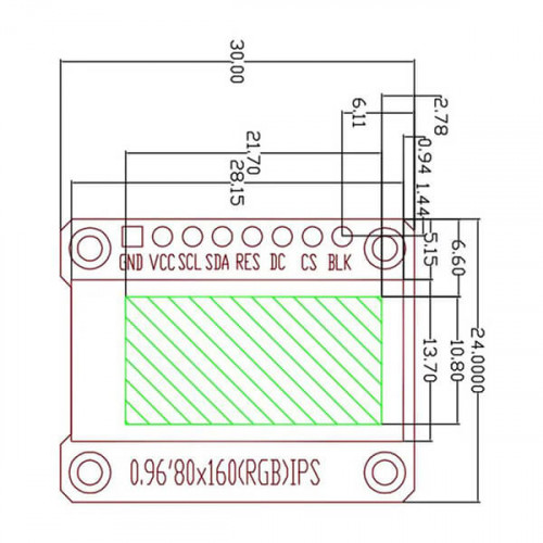 Цветной TFT экран 0.96′ 80×160, SPI, на базе ST7735