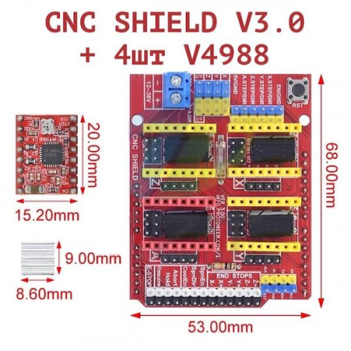 Плата расширения для ЧПУ станков CNC Shield V3.0 +4шт. A4988