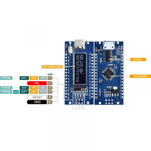 Arduino Nano V3.0 с OLED дисплеем 0.91" (ATmega328P, CH340C)