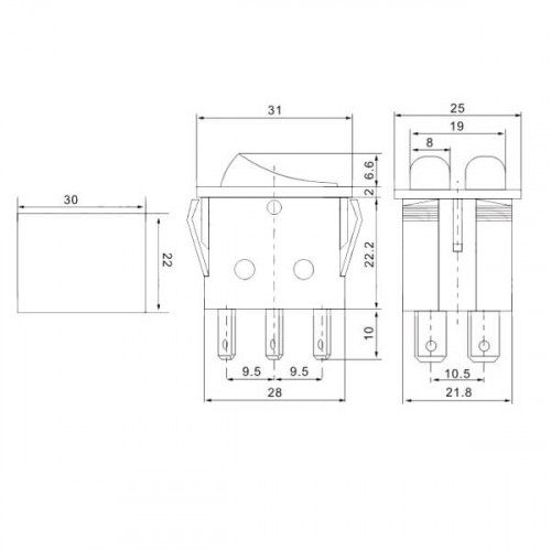 Переключатель с подсветкой 2хON-OFF, 15A 250В (IRS2101-3C, KCD2-5-2101N)