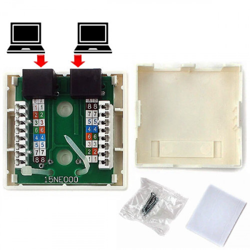 Розетка компьютерная, 2x RJ45, кат. 5е, внешняя, цвет: белый