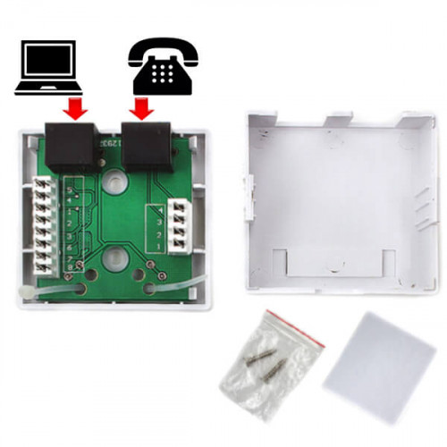 Розетка комбинированная 8P8C (RJ-45) + 6p4c (RJ-11), внешняя, цвет белый