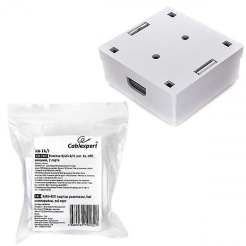 Розетка комбинированная 8P8C (RJ-45) + 6p4c (RJ-11), внешняя, цвет белый