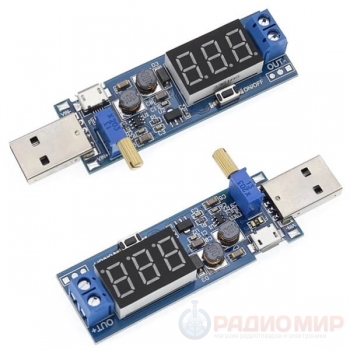 USB DC-DC преобразователь 3.5-12V to 1.2-24V 2W, с дисплеем и регулировкой, USB и micro-USB входы