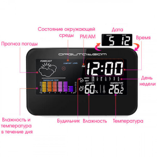 Термометр - гигрометр - часы, HOM29