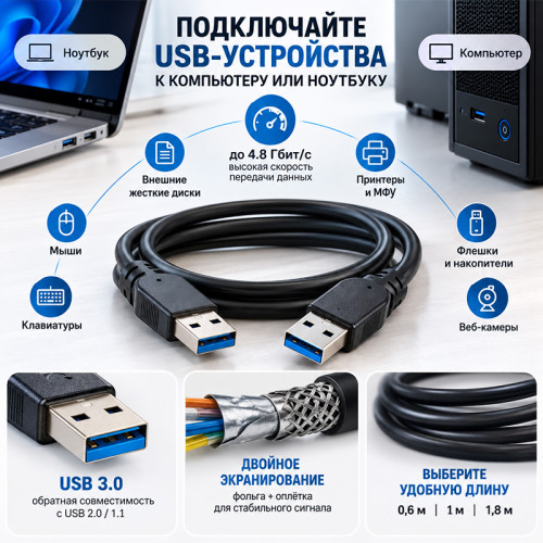 Кабель USB 3.0 AM–AM Cablexpert 0,6 м