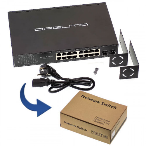 Коммутатор: 16 портов RJ45 + 2 комбо SFP порта, гигабитный, VNP37 Орбита