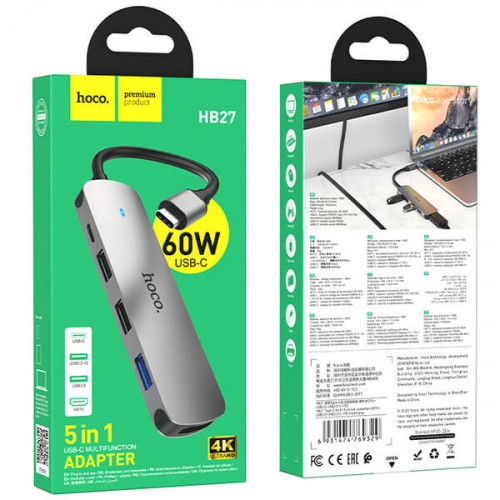 USB-С переходник (HDTV + USB3.0 + USB2.0 + Type-C PD) Hoco HB27