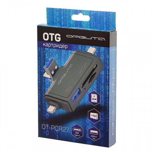 Кардридер USB-C + USB-A 3.0 + microUSB + Lightning  для карт памяти TF/SD и USB флешек Орбита OT-PCR27