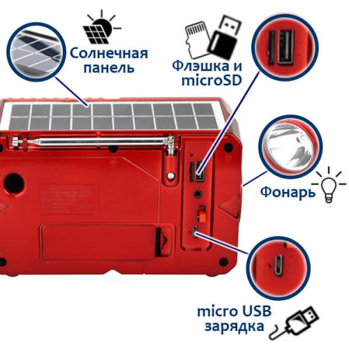 Радиоприёмник Fepe FP-93-S с Bluetooth, USB, microSD и солнечной панелью