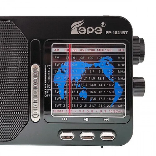 Радиоприёмник Fepe FP-1821BT с Bluetooth, 9 диапазонами, USB/SD и аккумулятором
