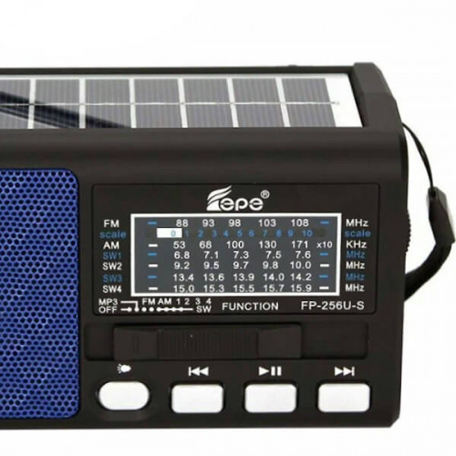 Радиоприёмник Fepe FP-256BT-S с Bluetooth, USB, солнечной зарядкой и фонариком