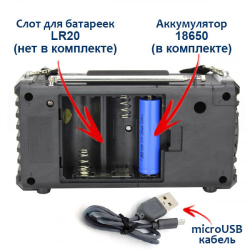 Радио Fepe FP-283BT с Bluetooth, USB, microSD, фонариком и аккумулятором