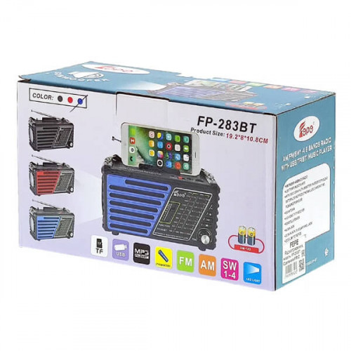Радио Fepe FP-283BT с Bluetooth, USB, microSD, фонариком и аккумулятором
