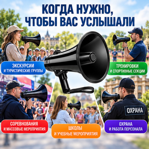 Ручной аккумуляторный мегафон Орбита OT-SPN05 с сиреной и записью