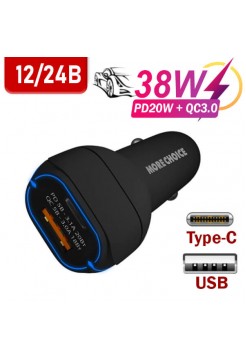 Зарядка в авто Type-C+USB, PD20W MoreChoice AC32