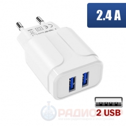 Сетевая зарядка USBx2, 2.4A, Borofone BA37A