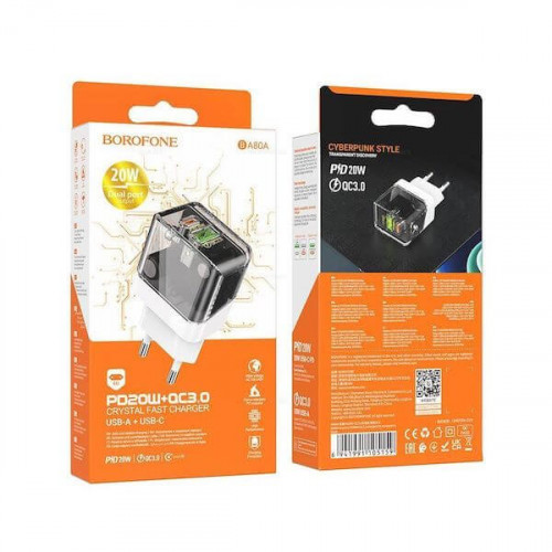 Сетевое зарядное устройство Borofone BA80A Scenery 20 W — 1×USB-A + 1×USB-C