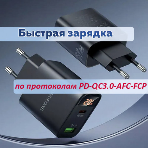 Сетевое зарядное устройство Borofone BA96A 20W с LED-дисплеем