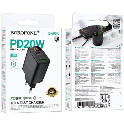 Сетевое зарядное устройство Borofone BA96A 20W с LED-дисплеем