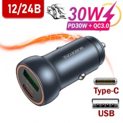 Зарядка в авто Type-C+USB, PD30W Borofone BZ32A