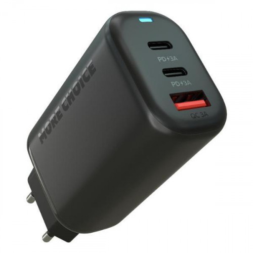 Сетевая зарядка More Choice NC79a 65W GaN, 2x USB-C + USB-A, быстрая зарядка PD
