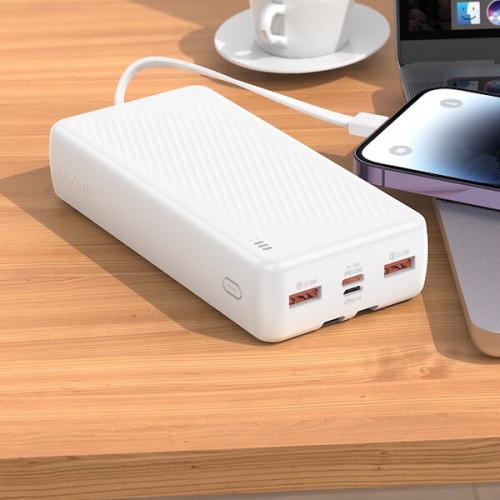 Power bank Borofone BJ57B 30000 mAh PD 20W + QC 22.5W со встроенными кабелями Type-C и Lightning