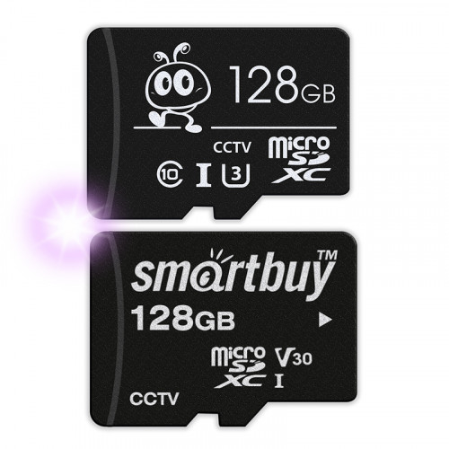 Карта памяти Smartbuy microSDXC 128GB U3/V30 для видеонаблюдения с адаптером SD