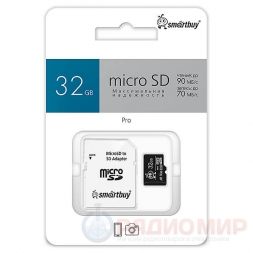 Карта памяти microSD  32Гб +адаптер Pro Class U3 V30 (Smartbuy)