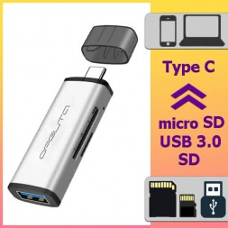 Кардридер USB-C OT-PCR14 (TF,SD,USB)