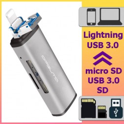 Кардридер Lightning, USB OT-PCR15 (TF,SD,USB)